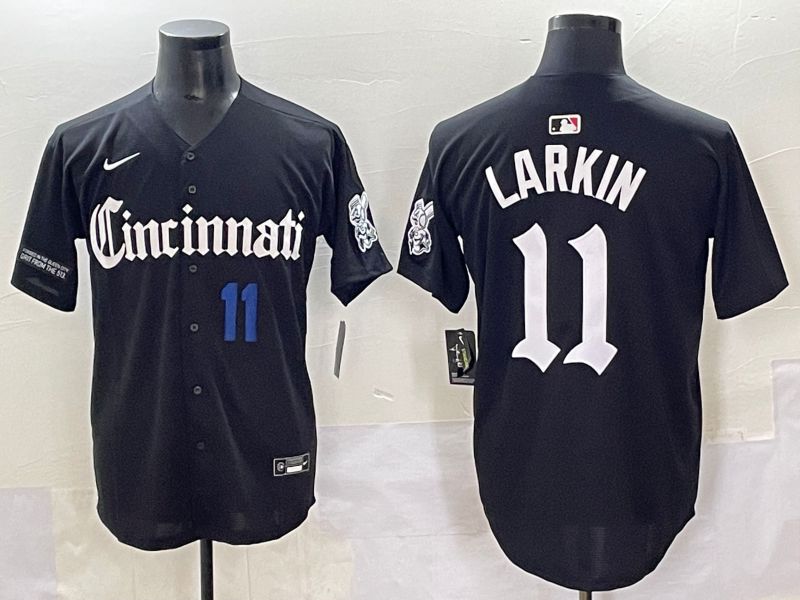 Men 2025 Cincinnati Reds #11 Larkin Black Five generations Joint Name Nike MLB Jersey style 8->cincinnati reds->MLB Jersey